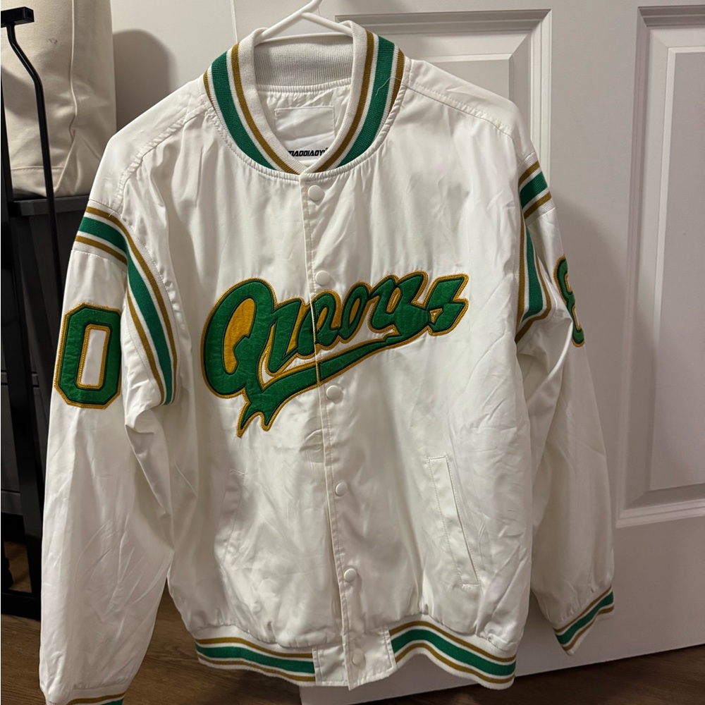 Aelfric Eden White and Green Bomber Jacket